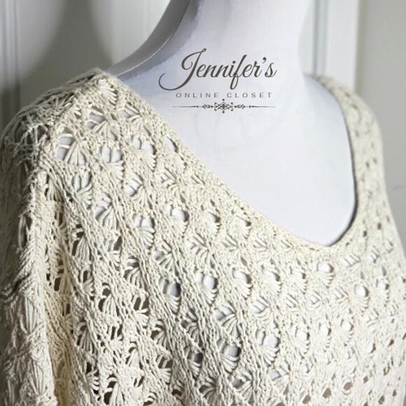 J. Jill Women's Cream Scoop Neck Open Weave Sweater - Picture 4 of 9